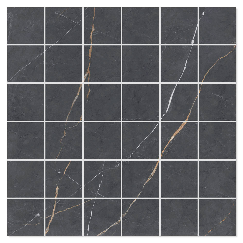 Marmor Mosaik Klinker Royal Mörkgrå Polerad 30x30 (5x5) cm